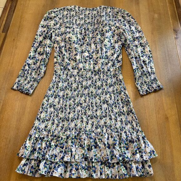 Veronica Beard Darrah Smocked Dress‎ Size 0 Floral Minidress V-Neck Ruffle Hem - Picture 14 of 14